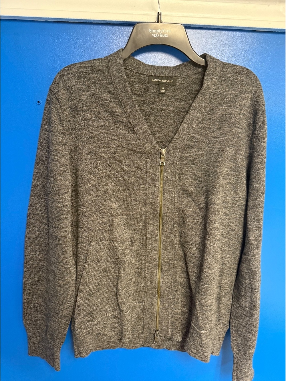 Banana Republic Charcoal Grey Wool Blend Full Zip Knit Cardigan Sweater Mens M
